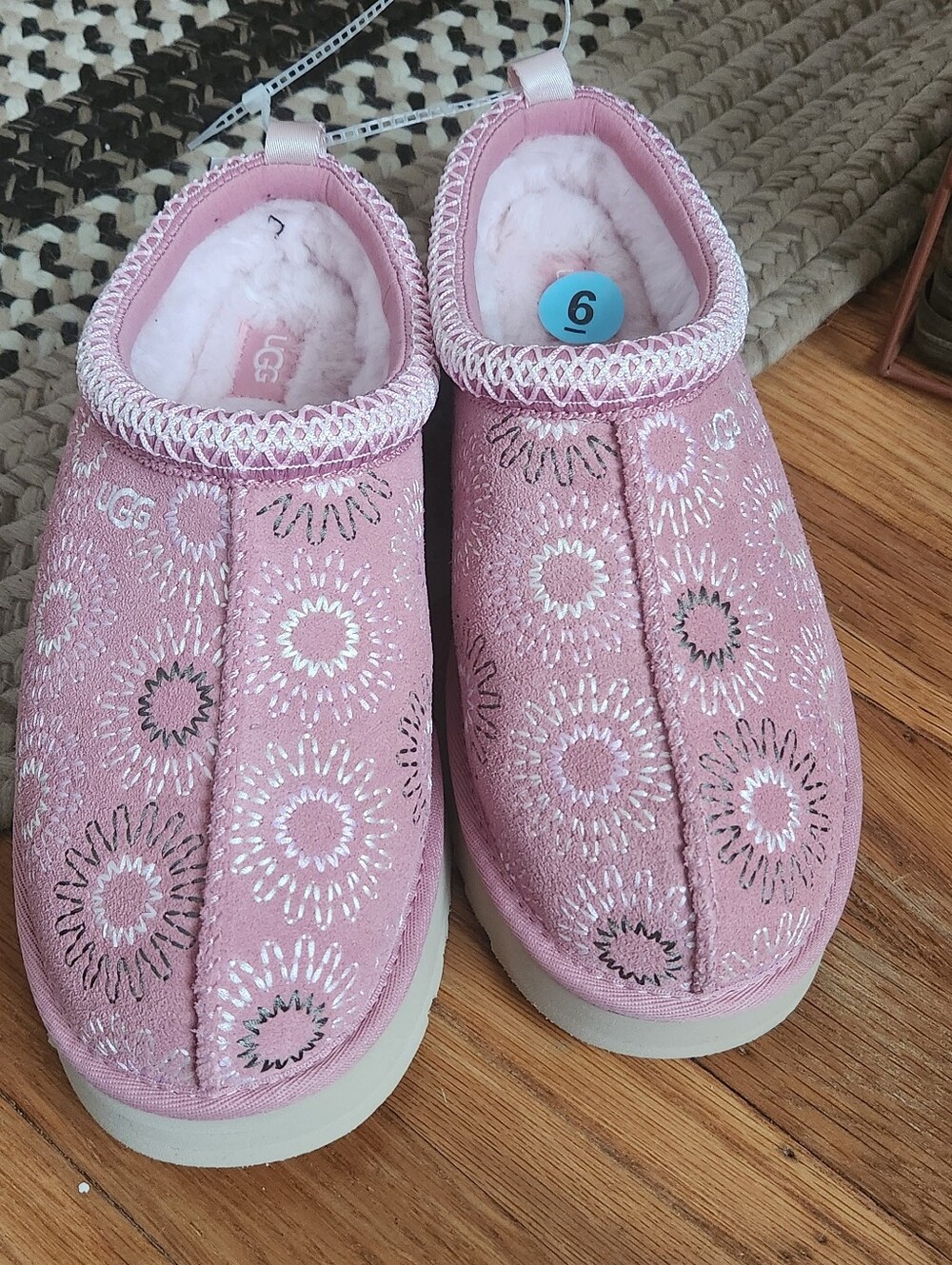 UGG Pink Tazz Sun Stitch Slip-On Clogs